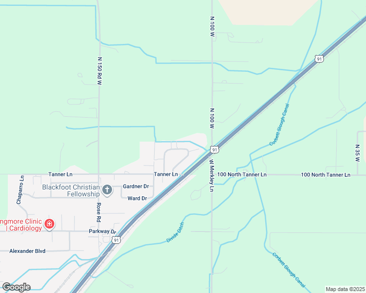 map of restaurants, bars, coffee shops, grocery stores, and more near 2804 Hunters Loop in Blackfoot