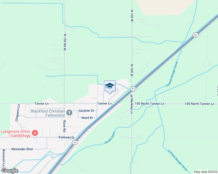 map of restaurants, bars, coffee shops, grocery stores, and more near 2867 Hunters Loop in Blackfoot