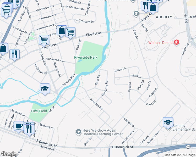 map of restaurants, bars, coffee shops, grocery stores, and more near 517-19 River Road in Rome