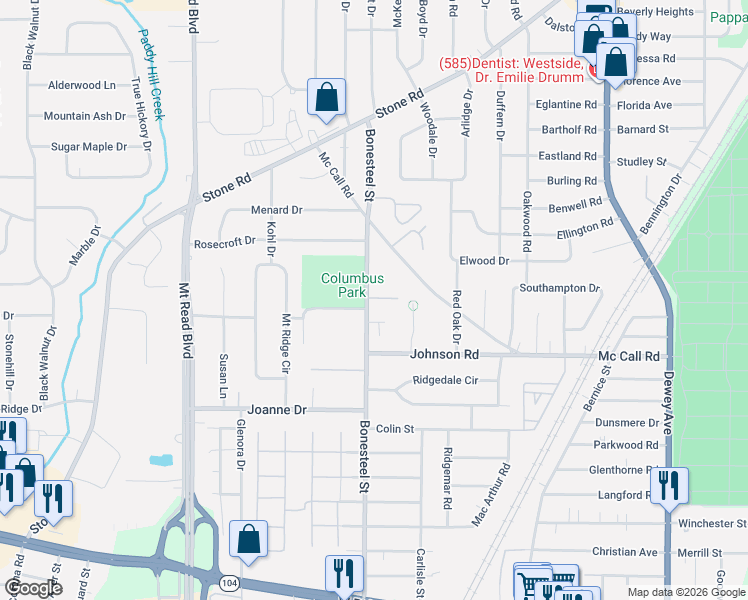 map of restaurants, bars, coffee shops, grocery stores, and more near 431 Bonesteel Street in Rochester