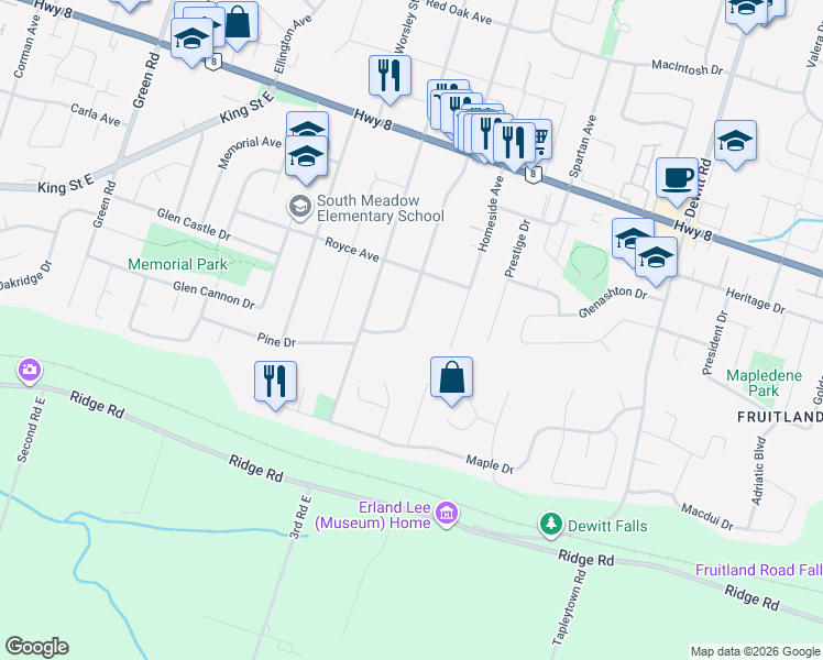 map of restaurants, bars, coffee shops, grocery stores, and more near 86 Margaret Avenue in Hamilton