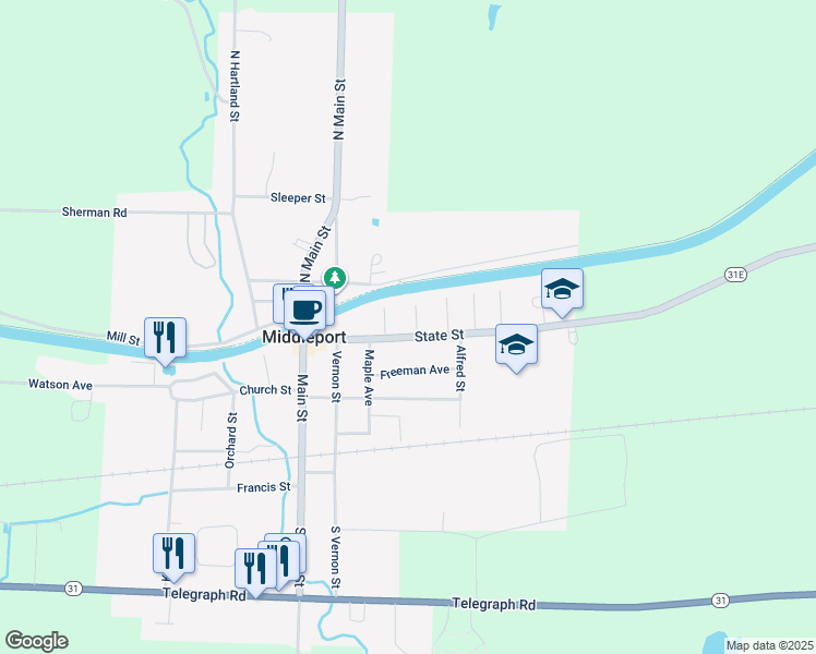 map of restaurants, bars, coffee shops, grocery stores, and more near 7 Washington Street in Middleport