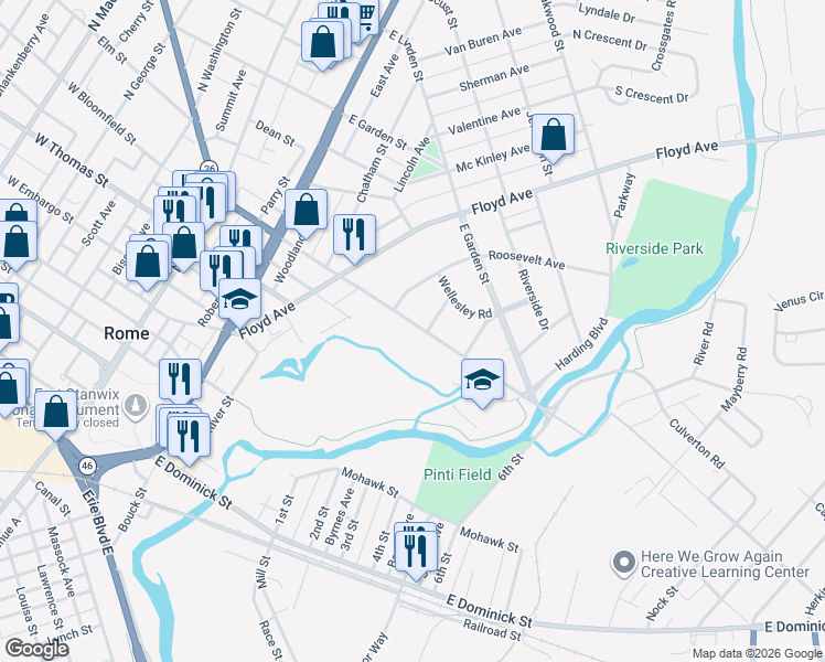 map of restaurants, bars, coffee shops, grocery stores, and more near 607 Harvard Place in Rome