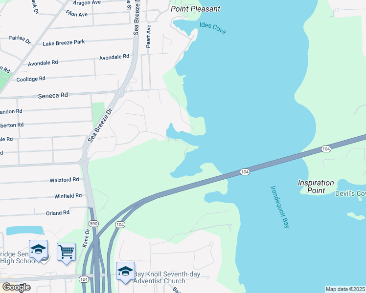 map of restaurants, bars, coffee shops, grocery stores, and more near 241 Shore Drive in Rochester