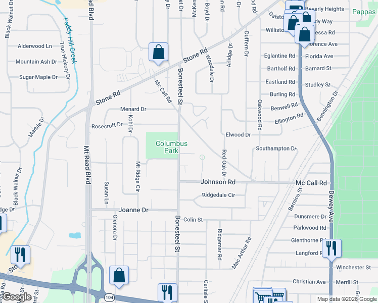 map of restaurants, bars, coffee shops, grocery stores, and more near 455 Mc Call Road in Rochester
