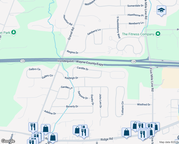 map of restaurants, bars, coffee shops, grocery stores, and more near 678 Cardile Drive in Webster