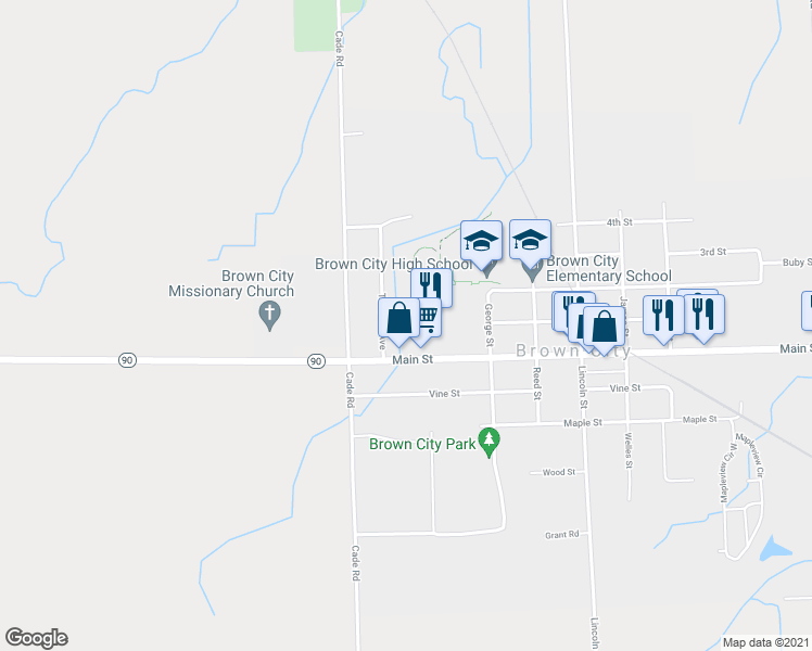 map of restaurants, bars, coffee shops, grocery stores, and more near 4448 Main Street in Brown City