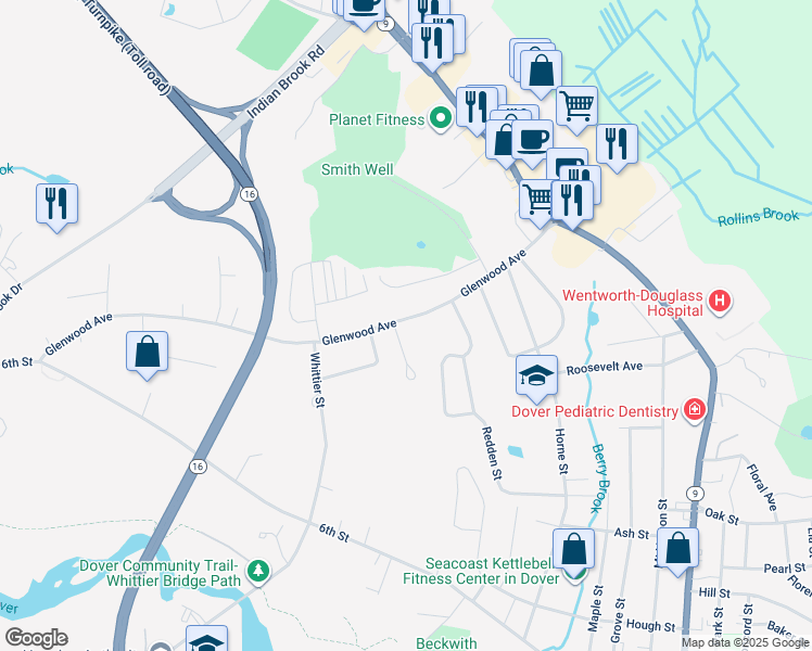 map of restaurants, bars, coffee shops, grocery stores, and more near 38 Glenwood Avenue in Dover
