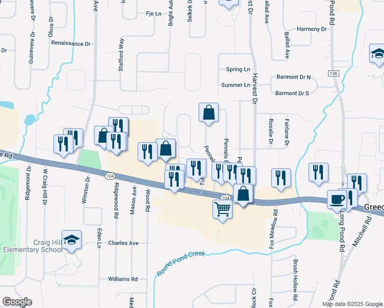 map of restaurants, bars, coffee shops, grocery stores, and more near 50 Flower Dale Drive in Rochester