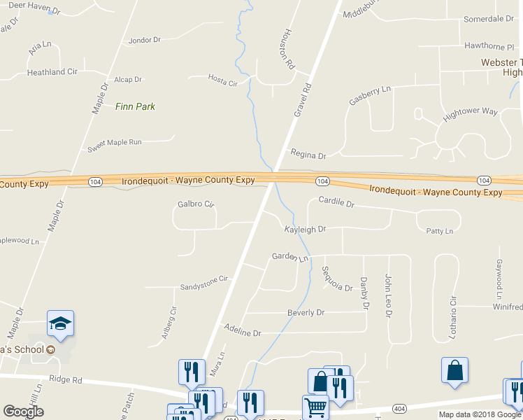 map of restaurants, bars, coffee shops, grocery stores, and more near 460 Kayleigh Drive in Webster