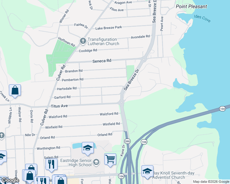 map of restaurants, bars, coffee shops, grocery stores, and more near 297 Hartsdale Road in Rochester