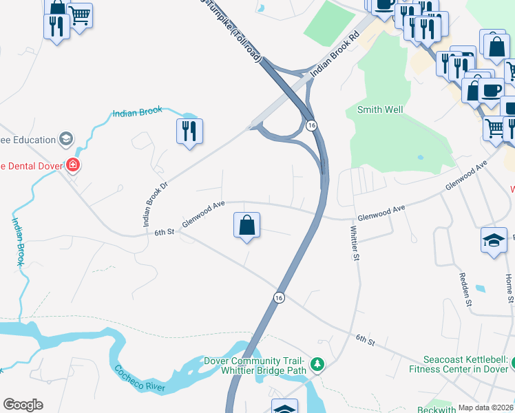map of restaurants, bars, coffee shops, grocery stores, and more near 71 Glenwood Avenue in Dover