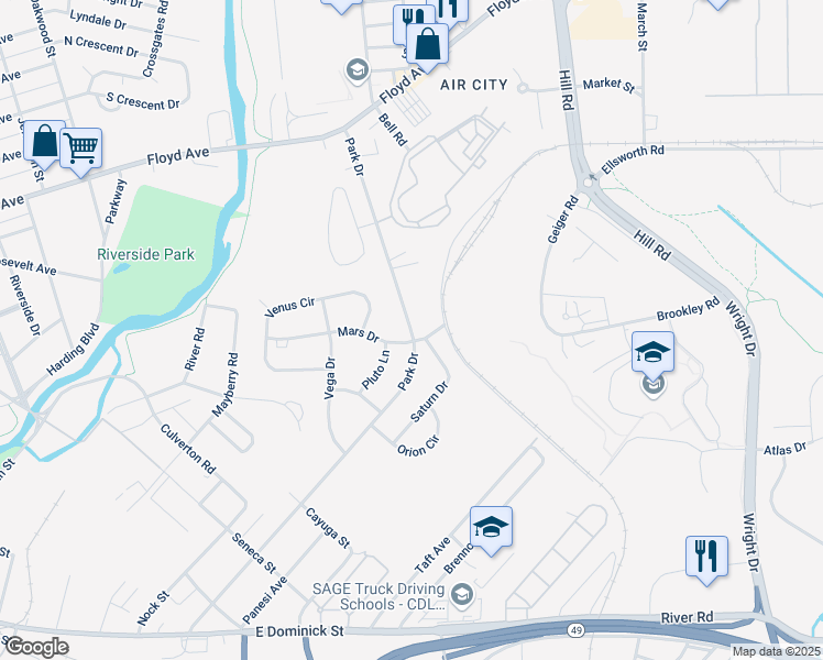 map of restaurants, bars, coffee shops, grocery stores, and more near 899 Park Dr in Rome