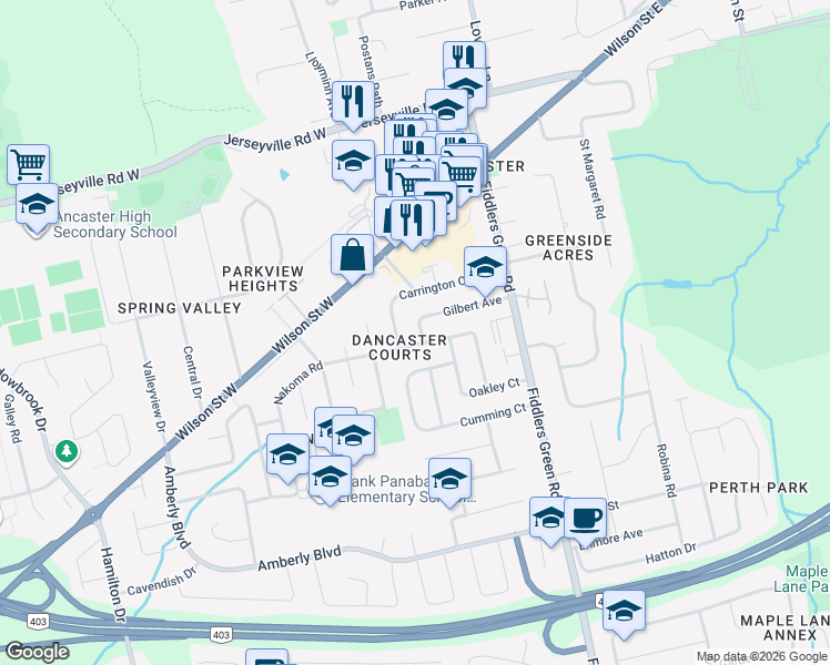 map of restaurants, bars, coffee shops, grocery stores, and more near 83 Gilbert Avenue in Hamilton