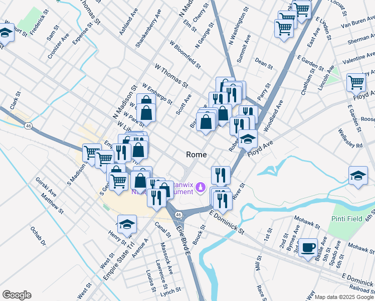 map of restaurants, bars, coffee shops, grocery stores, and more near in Rome