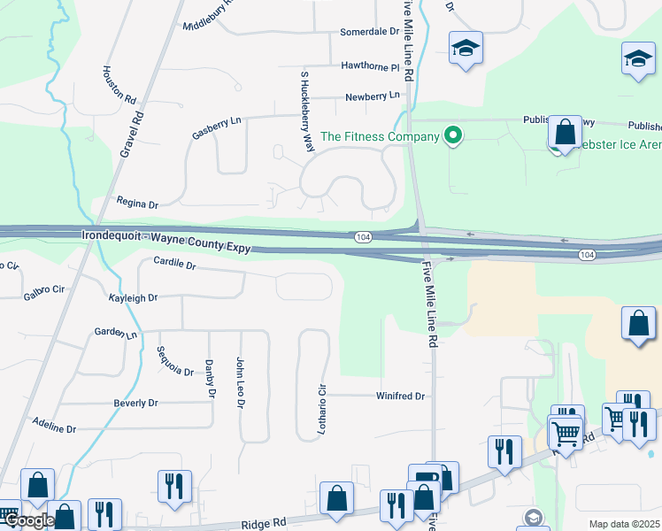 map of restaurants, bars, coffee shops, grocery stores, and more near 748 Patty Lane in Webster