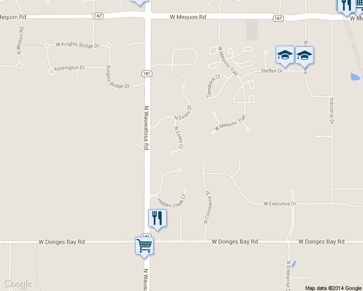 map of restaurants, bars, coffee shops, grocery stores, and more near 10745 N Essex Ct in Thiensville