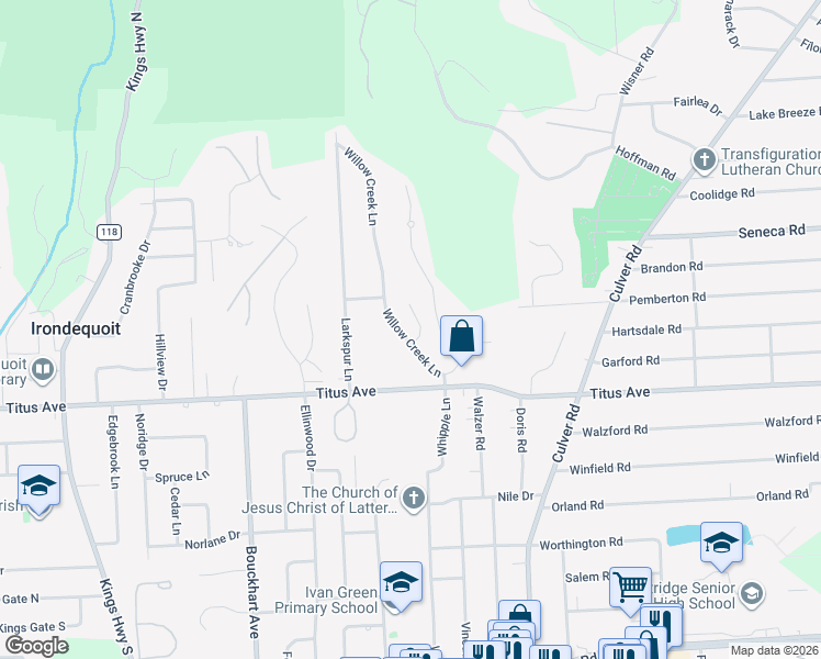 map of restaurants, bars, coffee shops, grocery stores, and more near 25 Sedgefield Court in Irondequoit