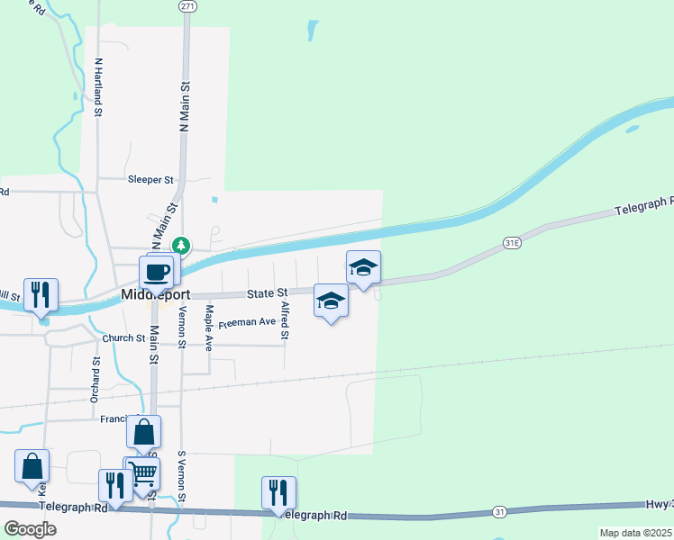 map of restaurants, bars, coffee shops, grocery stores, and more near 7 Hammond Parkway in Middleport