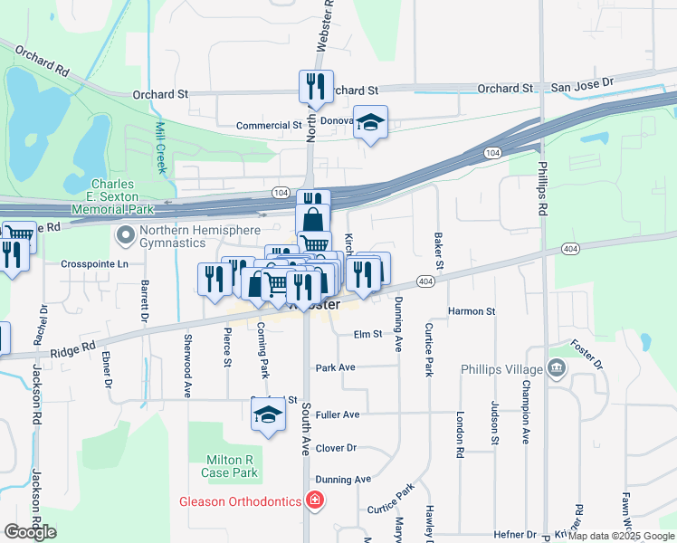 map of restaurants, bars, coffee shops, grocery stores, and more near 32 Kircher Park in Webster