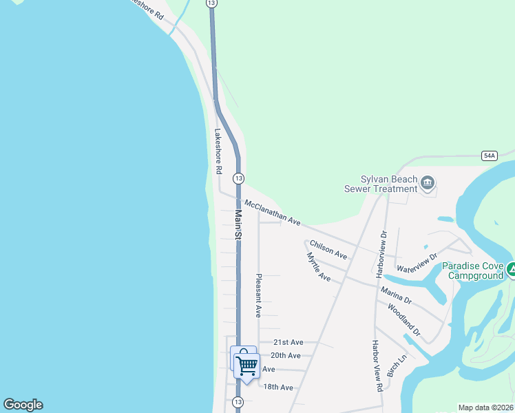 map of restaurants, bars, coffee shops, grocery stores, and more near 2445 McClanathan Ave in Sylvan Beach