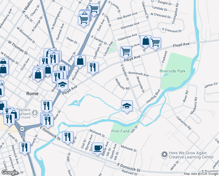 map of restaurants, bars, coffee shops, grocery stores, and more near 607 Harvard Place in Rome