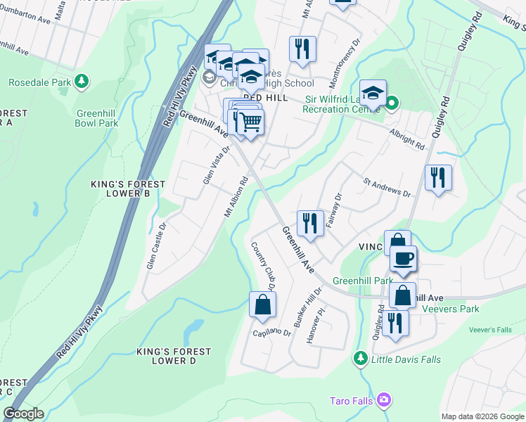 map of restaurants, bars, coffee shops, grocery stores, and more near 420 Greenhill Avenue in Hamilton