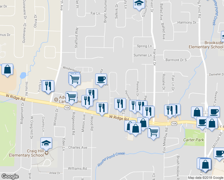 map of restaurants, bars, coffee shops, grocery stores, and more near 50 Flower Dale Drive in Rochester
