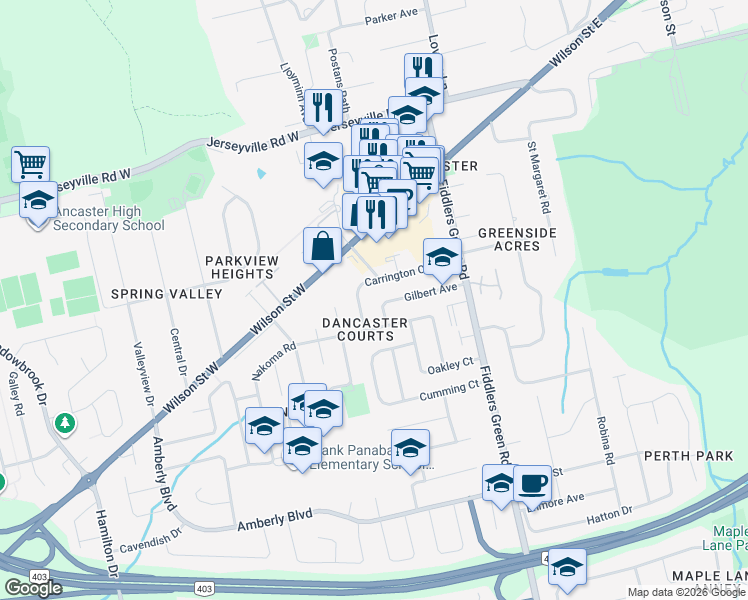 map of restaurants, bars, coffee shops, grocery stores, and more near 83 Gilbert Avenue in Hamilton