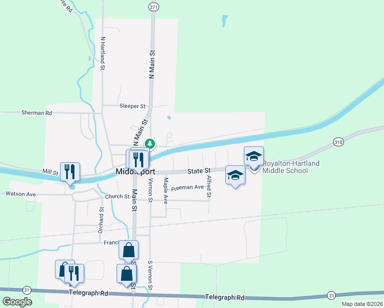 map of restaurants, bars, coffee shops, grocery stores, and more near 7 William Street in Middleport