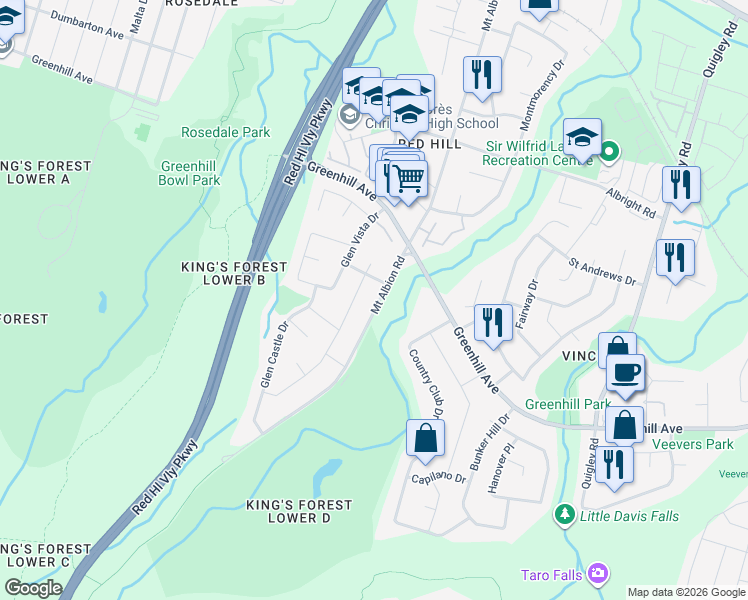 map of restaurants, bars, coffee shops, grocery stores, and more near 318 Mount Albion Road in Hamilton