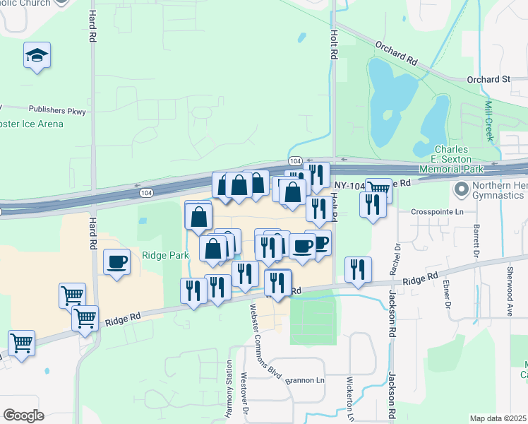 map of restaurants, bars, coffee shops, grocery stores, and more near in Webster