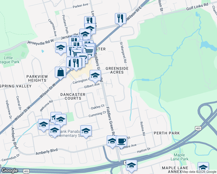 map of restaurants, bars, coffee shops, grocery stores, and more near 7 Ravina Crescent in Hamilton