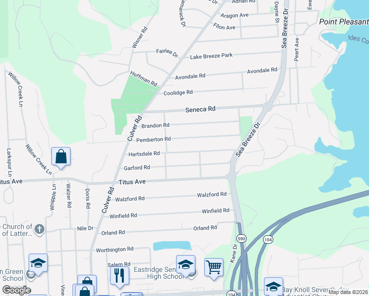 map of restaurants, bars, coffee shops, grocery stores, and more near 166 Hartsdale Road in Rochester