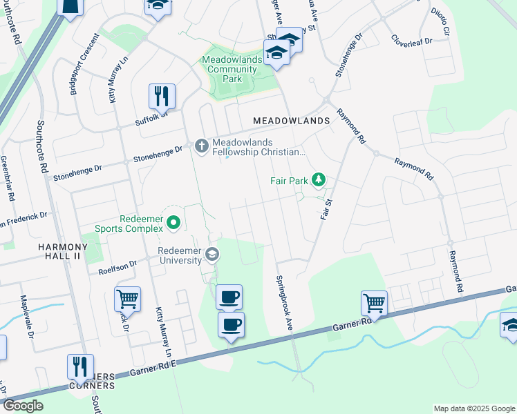 map of restaurants, bars, coffee shops, grocery stores, and more near 352 Springbrook Avenue in Hamilton