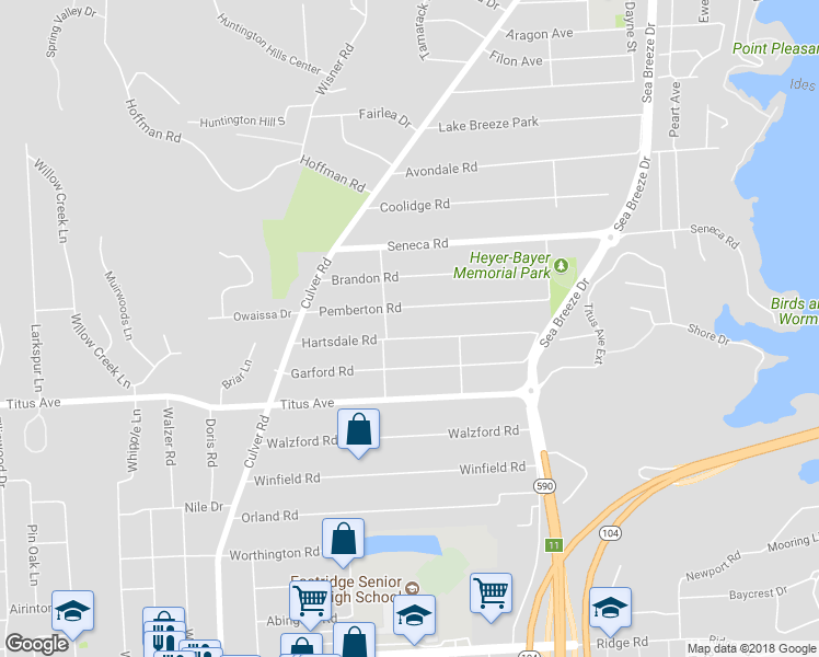map of restaurants, bars, coffee shops, grocery stores, and more near 166 Hartsdale Road in Rochester
