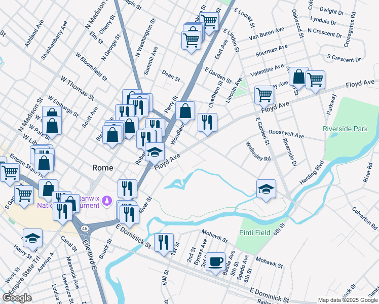 map of restaurants, bars, coffee shops, grocery stores, and more near 400-402 Myrtle Street in Rome