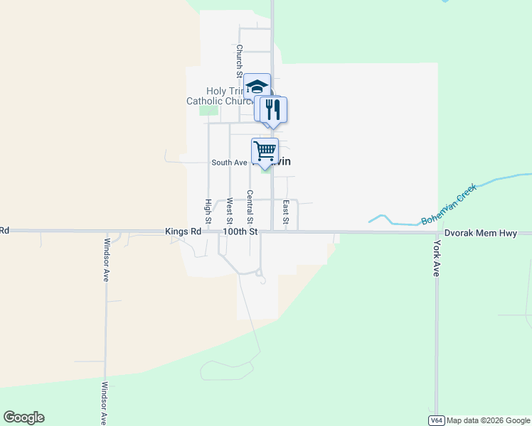 map of restaurants, bars, coffee shops, grocery stores, and more near 322-324 South Main Street in Protivin