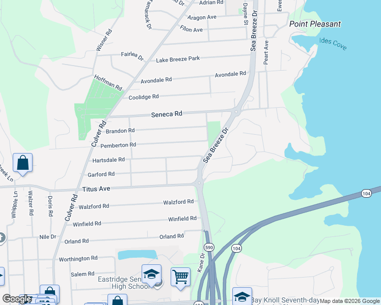 map of restaurants, bars, coffee shops, grocery stores, and more near 288 Hartsdale Road in Irondequoit