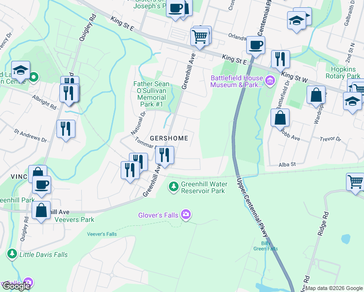 map of restaurants, bars, coffee shops, grocery stores, and more near 31 Nashville Circle in Hamilton