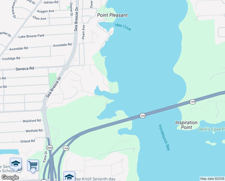 map of restaurants, bars, coffee shops, grocery stores, and more near 694 Seneca Road in Rochester