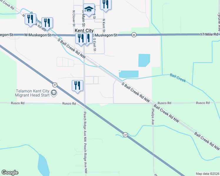 map of restaurants, bars, coffee shops, grocery stores, and more near 337 Wynwood Drive Northwest in Kent City