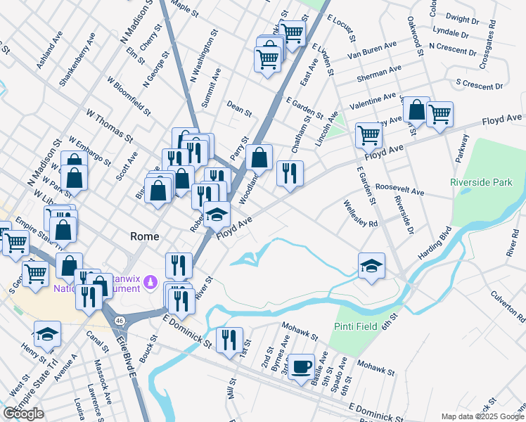 map of restaurants, bars, coffee shops, grocery stores, and more near 400 Myrtle Street in Rome