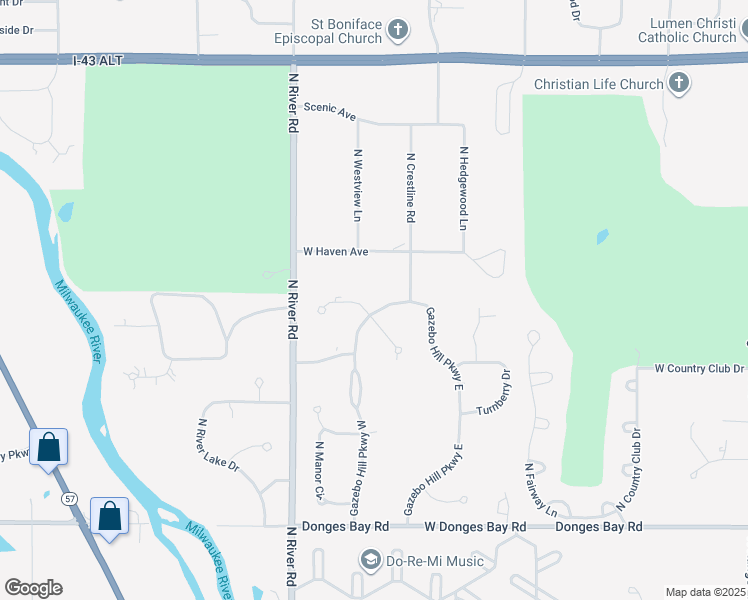 map of restaurants, bars, coffee shops, grocery stores, and more near 4002 Gazebo Hill Parkway West in Mequon