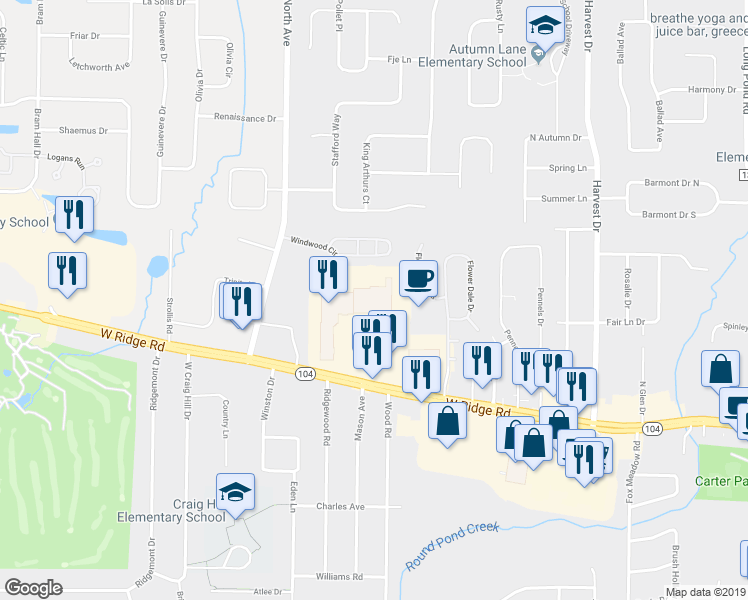 map of restaurants, bars, coffee shops, grocery stores, and more near 3150 West Ridge Road in Rochester