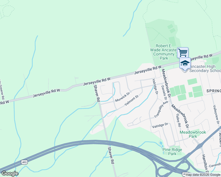 map of restaurants, bars, coffee shops, grocery stores, and more near 102 Moore Crescent in Hamilton