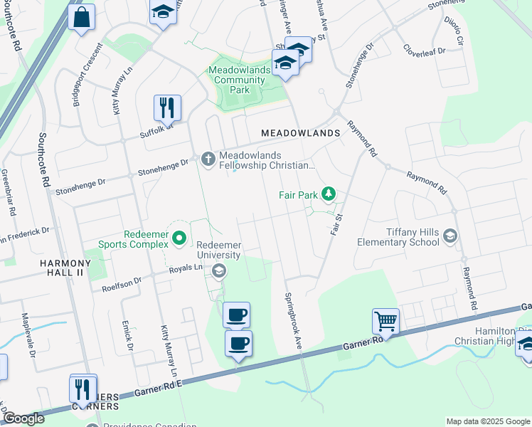 map of restaurants, bars, coffee shops, grocery stores, and more near in Hamilton