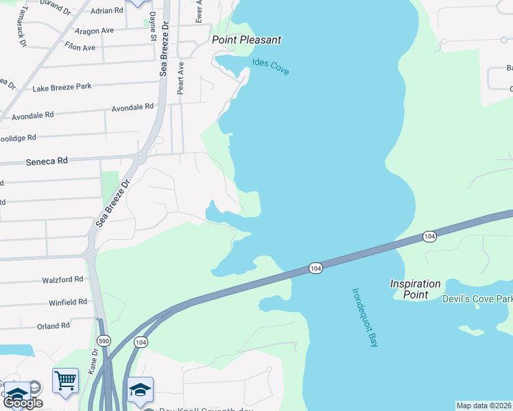 map of restaurants, bars, coffee shops, grocery stores, and more near 694 Seneca Road in Rochester