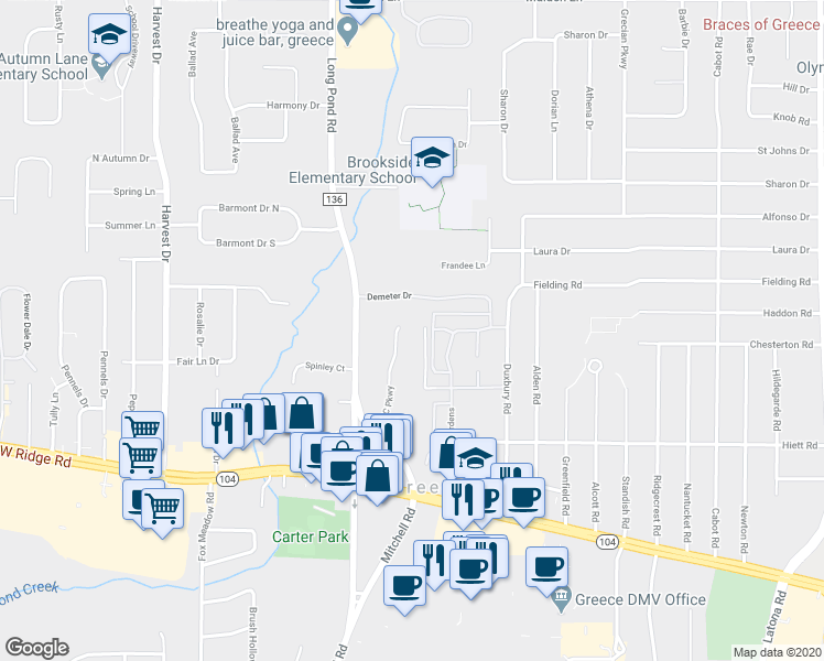 map of restaurants, bars, coffee shops, grocery stores, and more near 3 GBC Parkway in Rochester