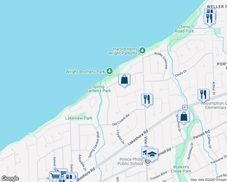map of restaurants, bars, coffee shops, grocery stores, and more near in St. Catharines